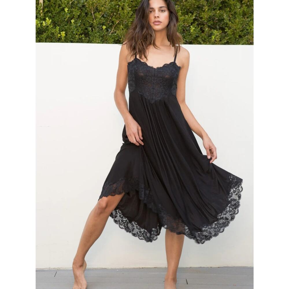 NWT We Are Hah x Free People Evelyn Reversible Black Lace Midi Dress Pockets XS